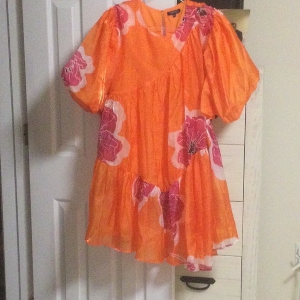 Vibrant Orange Floral Midi Dress - Picture 1 of 6